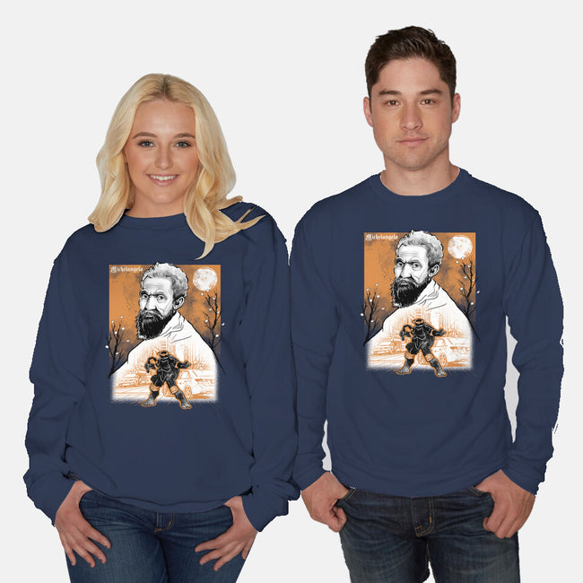 Renaissance Ninja Michelangelo Sumi-E-Unisex-Crew Neck-Sweatshirt-Astrobot Invention