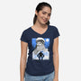 Renaissance Ninja Leonardo Sumi-E-Womens-V-Neck-Tee-Astrobot Invention