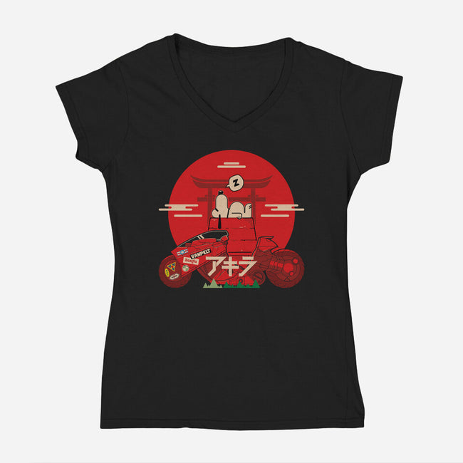 Snoopy X Akira-Womens-V-Neck-Tee-BadBox