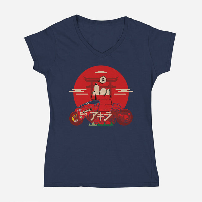 Snoopy X Akira-Womens-V-Neck-Tee-BadBox