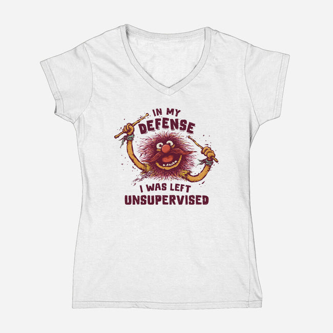 I Was Left Unsupervised-Womens-V-Neck-Tee-kg07