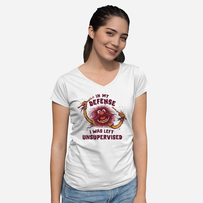 I Was Left Unsupervised-Womens-V-Neck-Tee-kg07