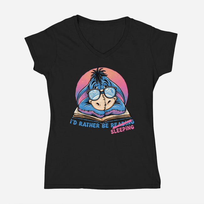 Rather Be Sleeping-Womens-V-Neck-Tee-glitchygorilla