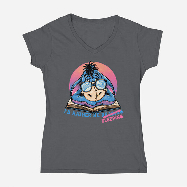 Rather Be Sleeping-Womens-V-Neck-Tee-glitchygorilla