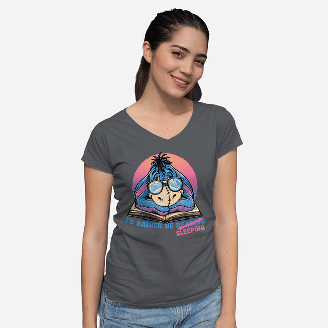 Rather Be Sleeping-Womens-V-Neck-Tee-glitchygorilla
