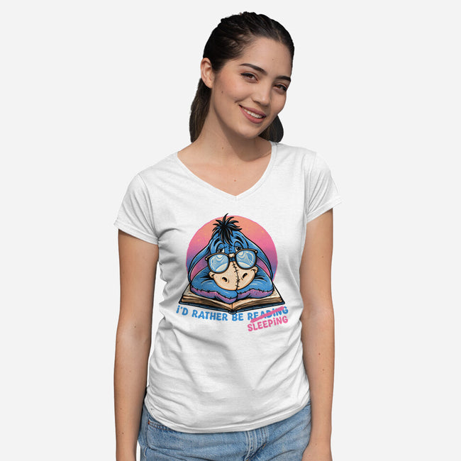 Rather Be Sleeping-Womens-V-Neck-Tee-glitchygorilla