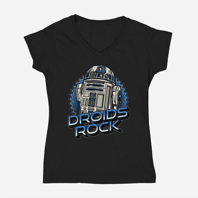 Droids Rock-Womens-V-Neck-Tee-glitchygorilla