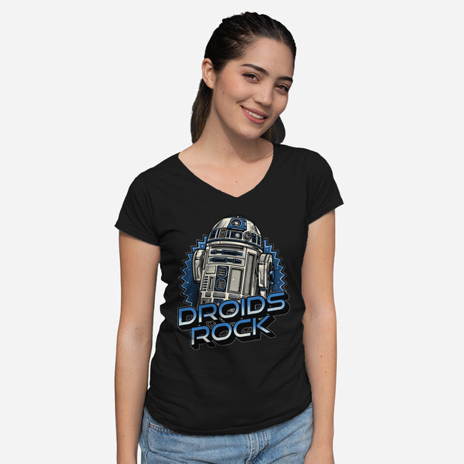 Droids Rock-Womens-V-Neck-Tee-glitchygorilla