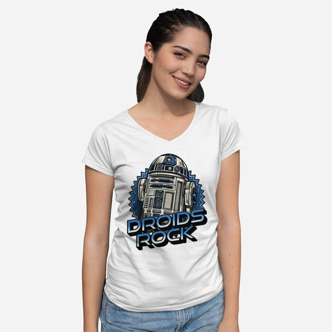 Droids Rock-Womens-V-Neck-Tee-glitchygorilla
