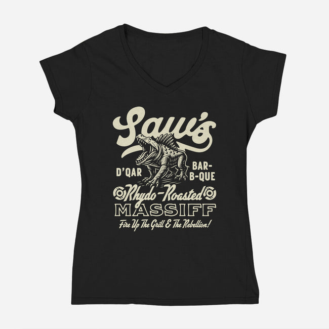 Saw's BBQ-Womens-V-Neck-Tee-Wheels