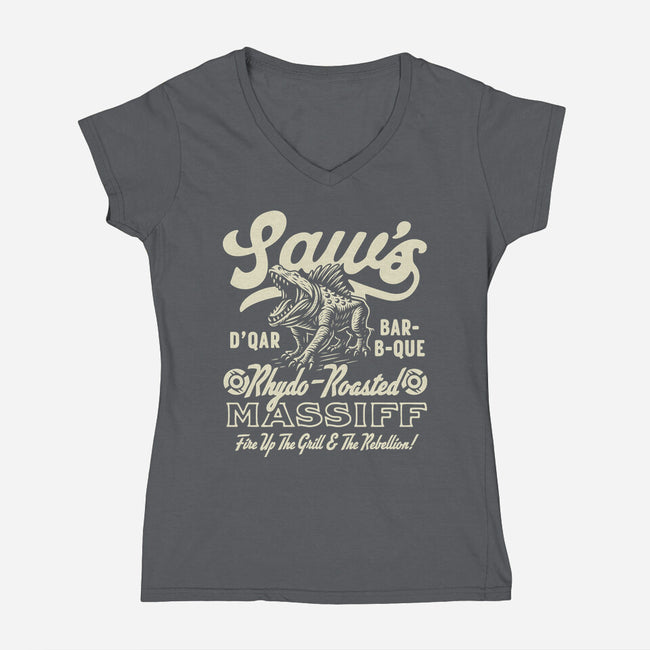 Saw's BBQ-Womens-V-Neck-Tee-Wheels