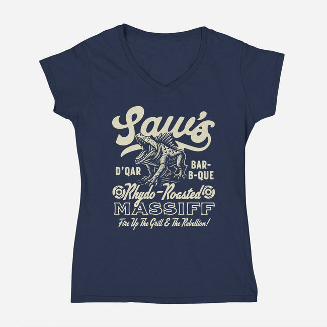 Saw's BBQ-Womens-V-Neck-Tee-Wheels