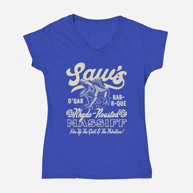 Saw's BBQ-Womens-V-Neck-Tee-Wheels