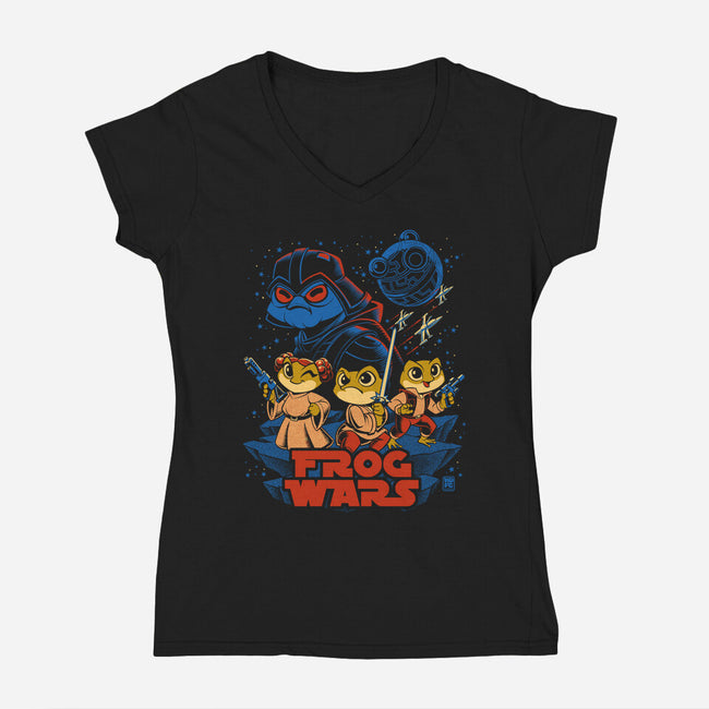Frog Wars-Womens-V-Neck-Tee-worlddominationforcats