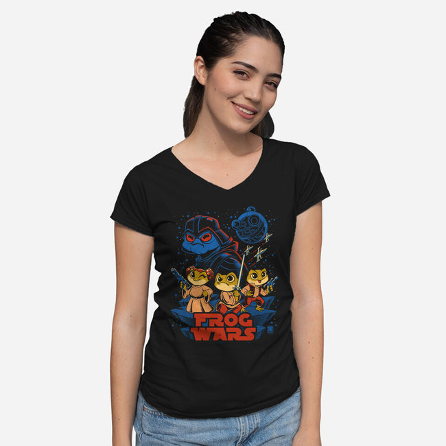 Frog Wars-Womens-V-Neck-Tee-worlddominationforcats
