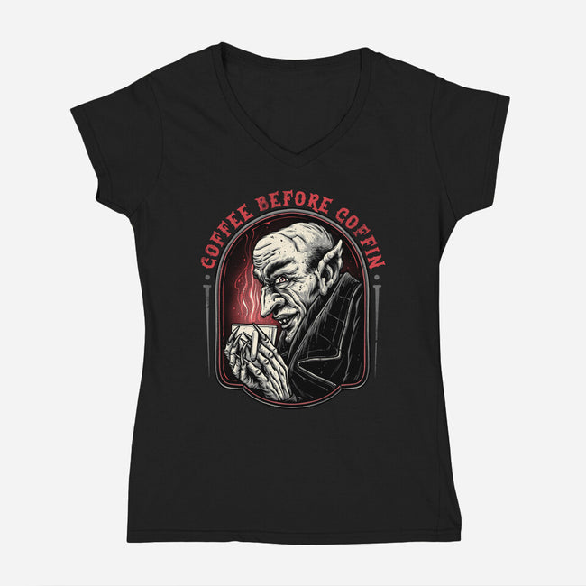 Coffee Before Coffin-Womens-V-Neck-Tee-glitchygorilla