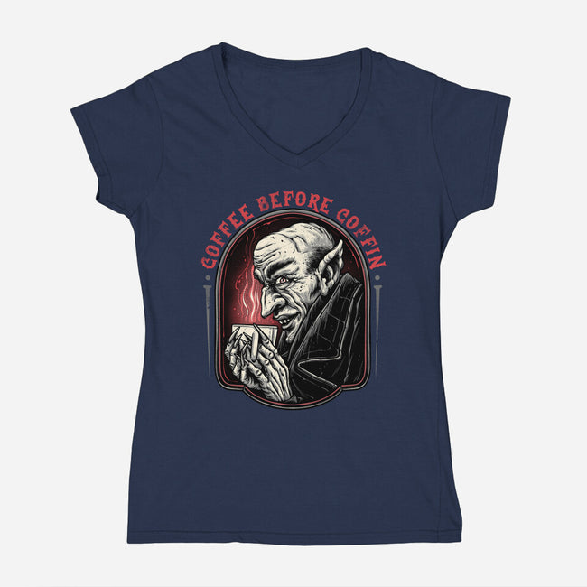 Coffee Before Coffin-Womens-V-Neck-Tee-glitchygorilla