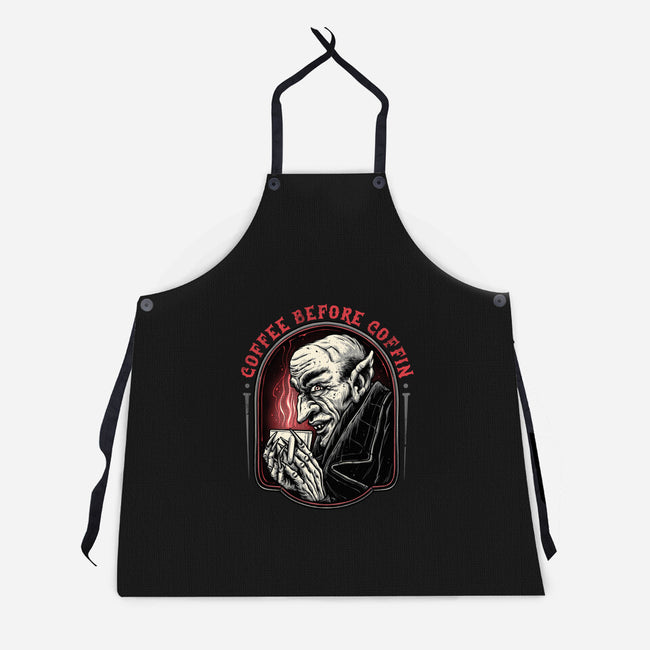 Coffee Before Coffin-Unisex-Kitchen-Apron-glitchygorilla