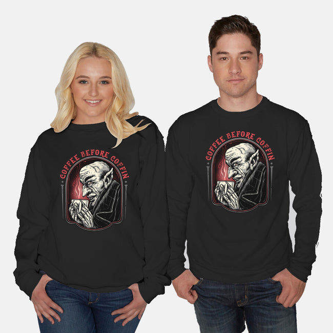 Coffee Before Coffin-Unisex-Crew Neck-Sweatshirt-glitchygorilla