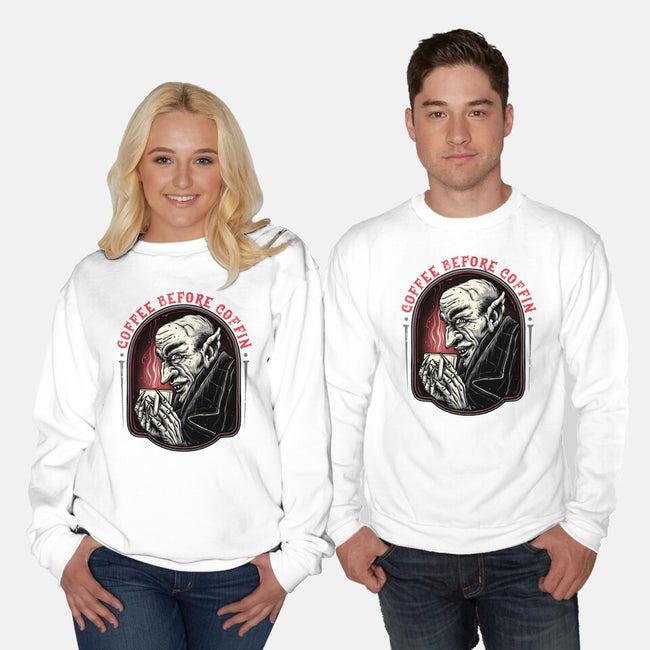 Coffee Before Coffin-Unisex-Crew Neck-Sweatshirt-glitchygorilla