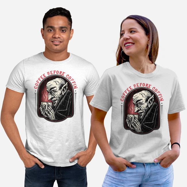 Coffee Before Coffin-Unisex-Basic-Tee-glitchygorilla
