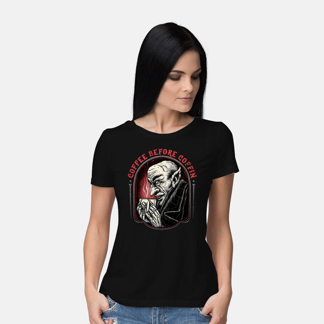 Coffee Before Coffin-Womens-Basic-Tee-glitchygorilla