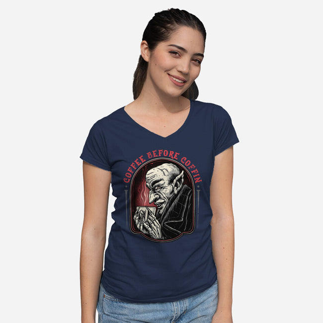 Coffee Before Coffin-Womens-V-Neck-Tee-glitchygorilla