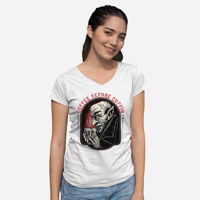 Coffee Before Coffin-Womens-V-Neck-Tee-glitchygorilla