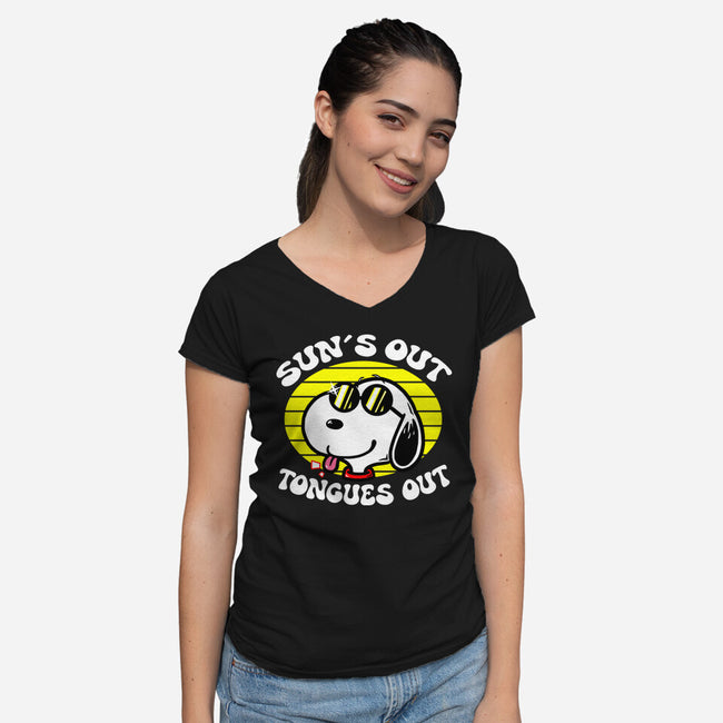 Sun's Out Tongues Out-Womens-V-Neck-Tee-krisren28
