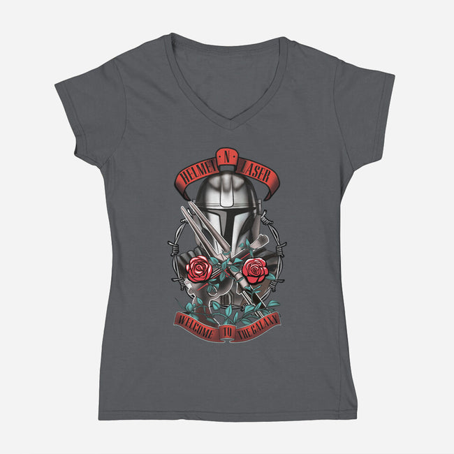 Helmet N Laser-Womens-V-Neck-Tee-Samuel
