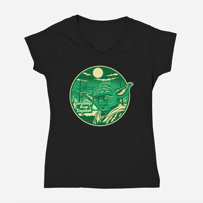 Greetings From The Swamp Planet-Womens-V-Neck-Tee-SuperEdu