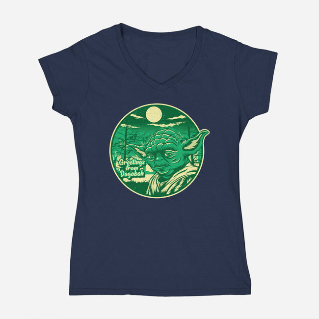 Greetings From The Swamp Planet-Womens-V-Neck-Tee-SuperEdu