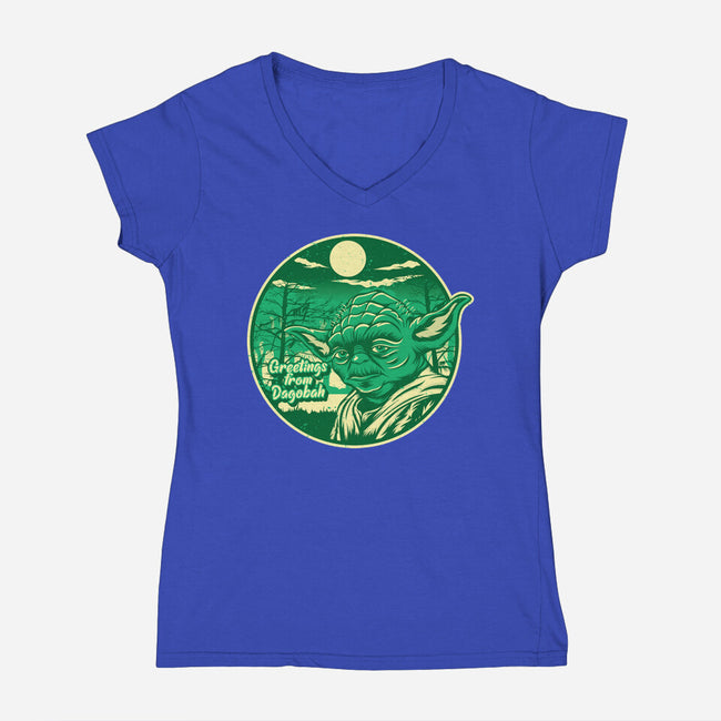 Greetings From The Swamp Planet-Womens-V-Neck-Tee-SuperEdu