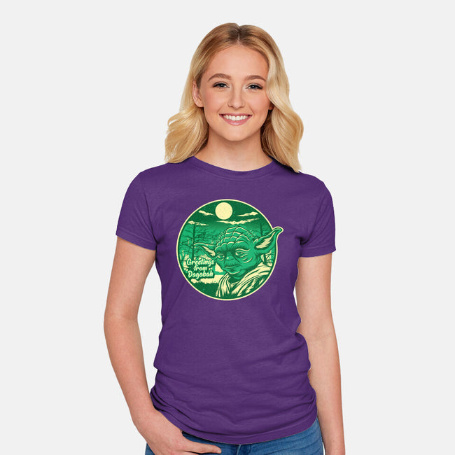 Greetings From The Swamp Planet-Womens-Fitted-Tee-SuperEdu