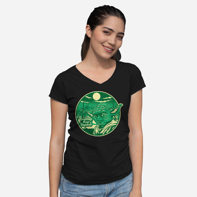 Greetings From The Swamp Planet-Womens-V-Neck-Tee-SuperEdu