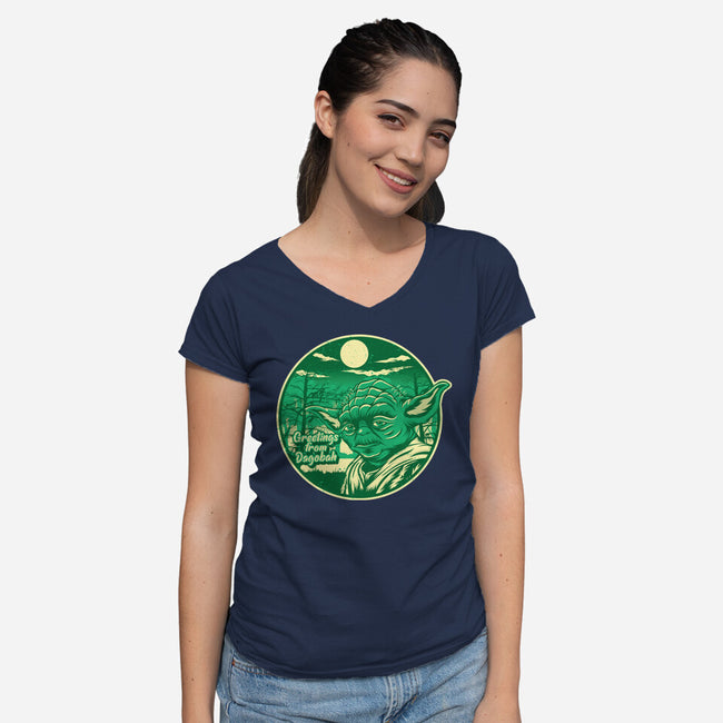 Greetings From The Swamp Planet-Womens-V-Neck-Tee-SuperEdu