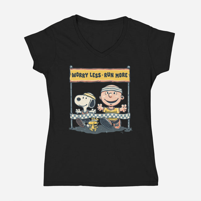 Worry Less Run More-Womens-V-Neck-Tee-glitchygorilla