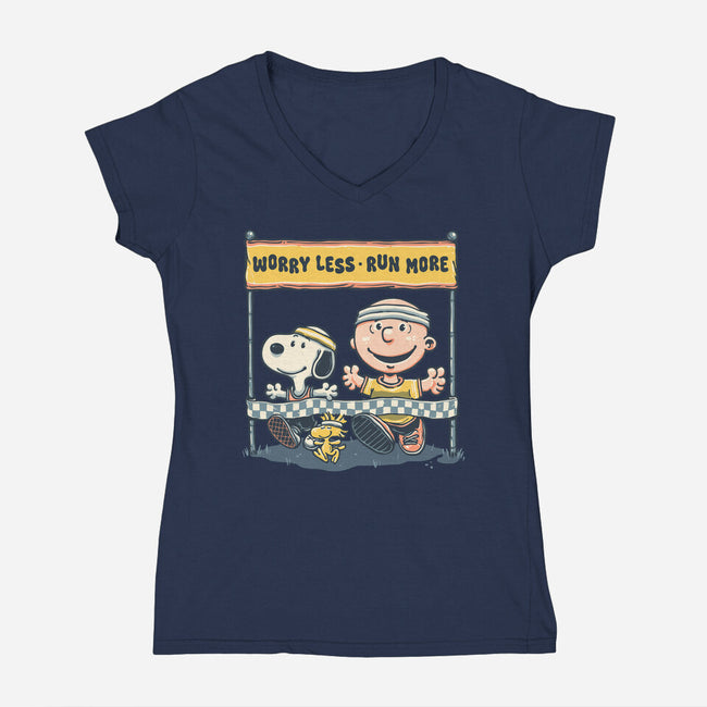 Worry Less Run More-Womens-V-Neck-Tee-glitchygorilla