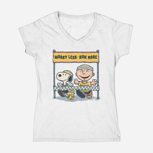 Worry Less Run More-Womens-V-Neck-Tee-glitchygorilla