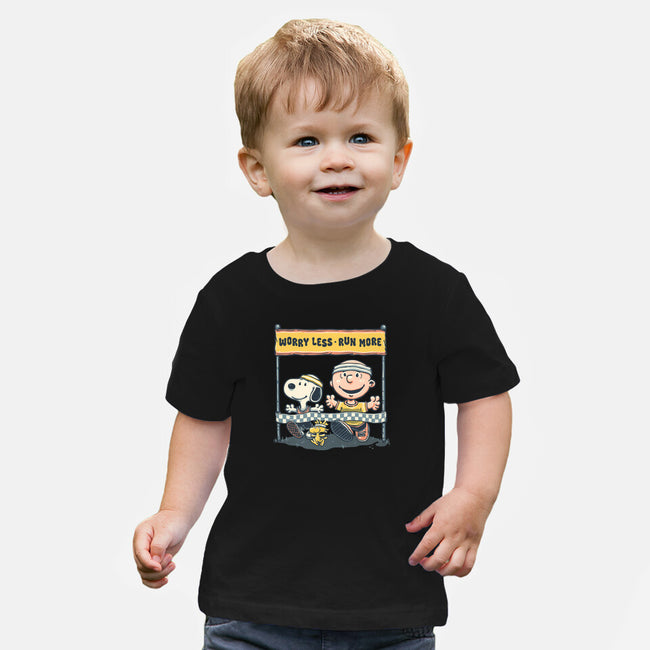 Worry Less Run More-Baby-Basic-Tee-glitchygorilla