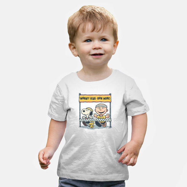 Worry Less Run More-Baby-Basic-Tee-glitchygorilla