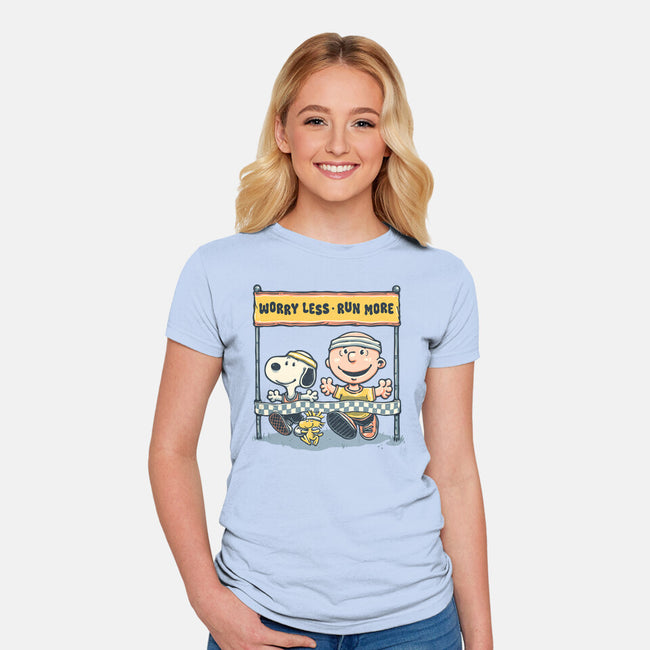 Worry Less Run More-Womens-Fitted-Tee-glitchygorilla