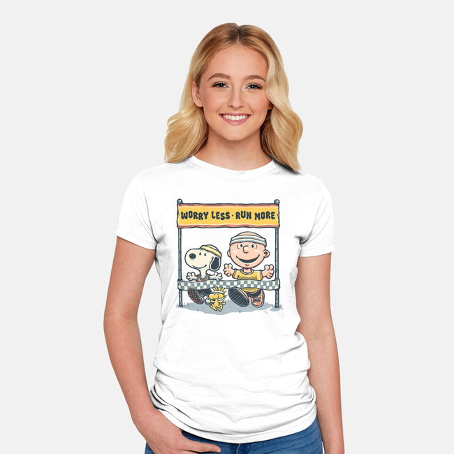 Worry Less Run More-Womens-Fitted-Tee-glitchygorilla