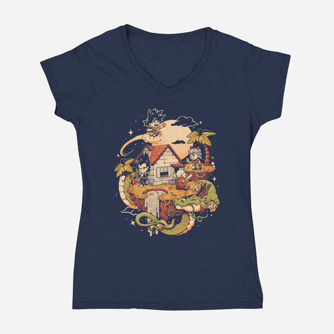 Dragon Island-Womens-V-Neck-Tee-eduely
