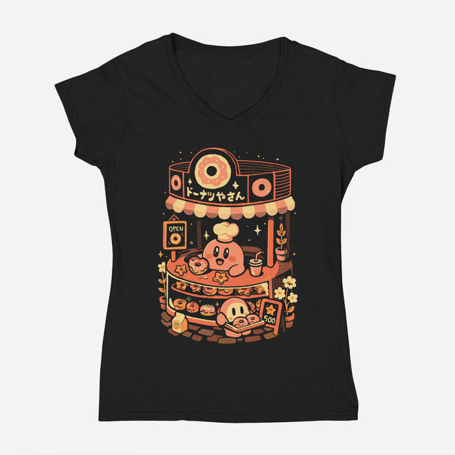 Pink Puff Donuts-Womens-V-Neck-Tee-eduely