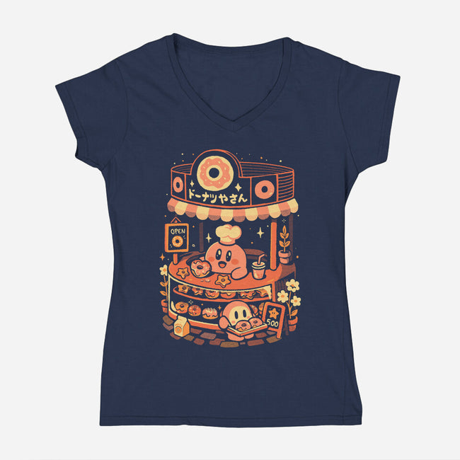 Pink Puff Donuts-Womens-V-Neck-Tee-eduely