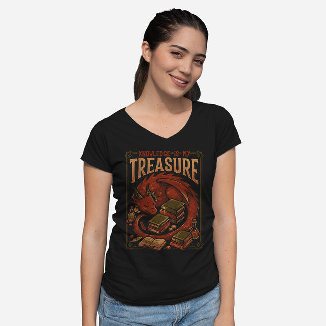 Knowledge Is My Treasure-Womens-V-Neck-Tee-eduely