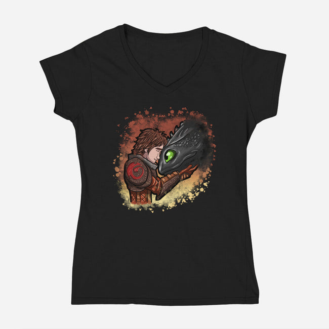 My Dragon Friend-Womens-V-Neck-Tee-nickzzarto