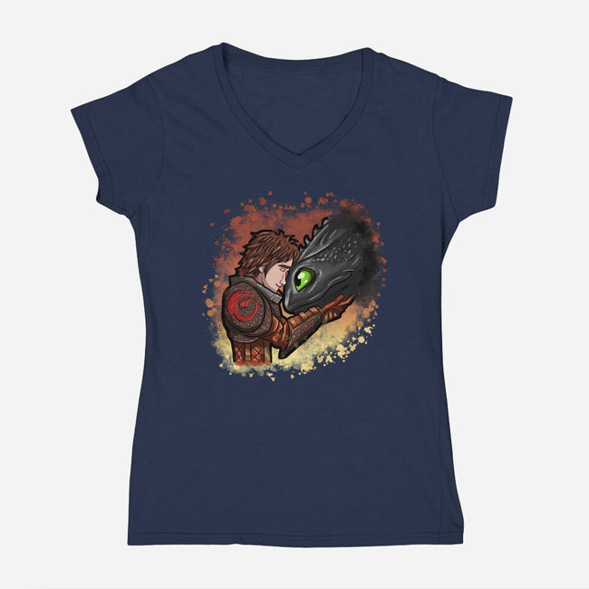 My Dragon Friend-Womens-V-Neck-Tee-nickzzarto