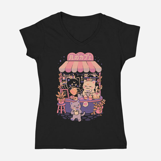 Moon Cafe-Womens-V-Neck-Tee-eduely